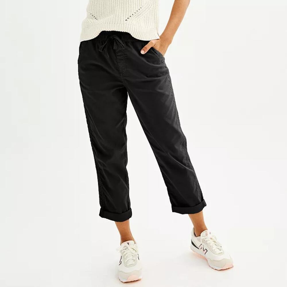 Sonoma Petite Jogger Pants Black Lightweight Drawstring Casual Size XL P